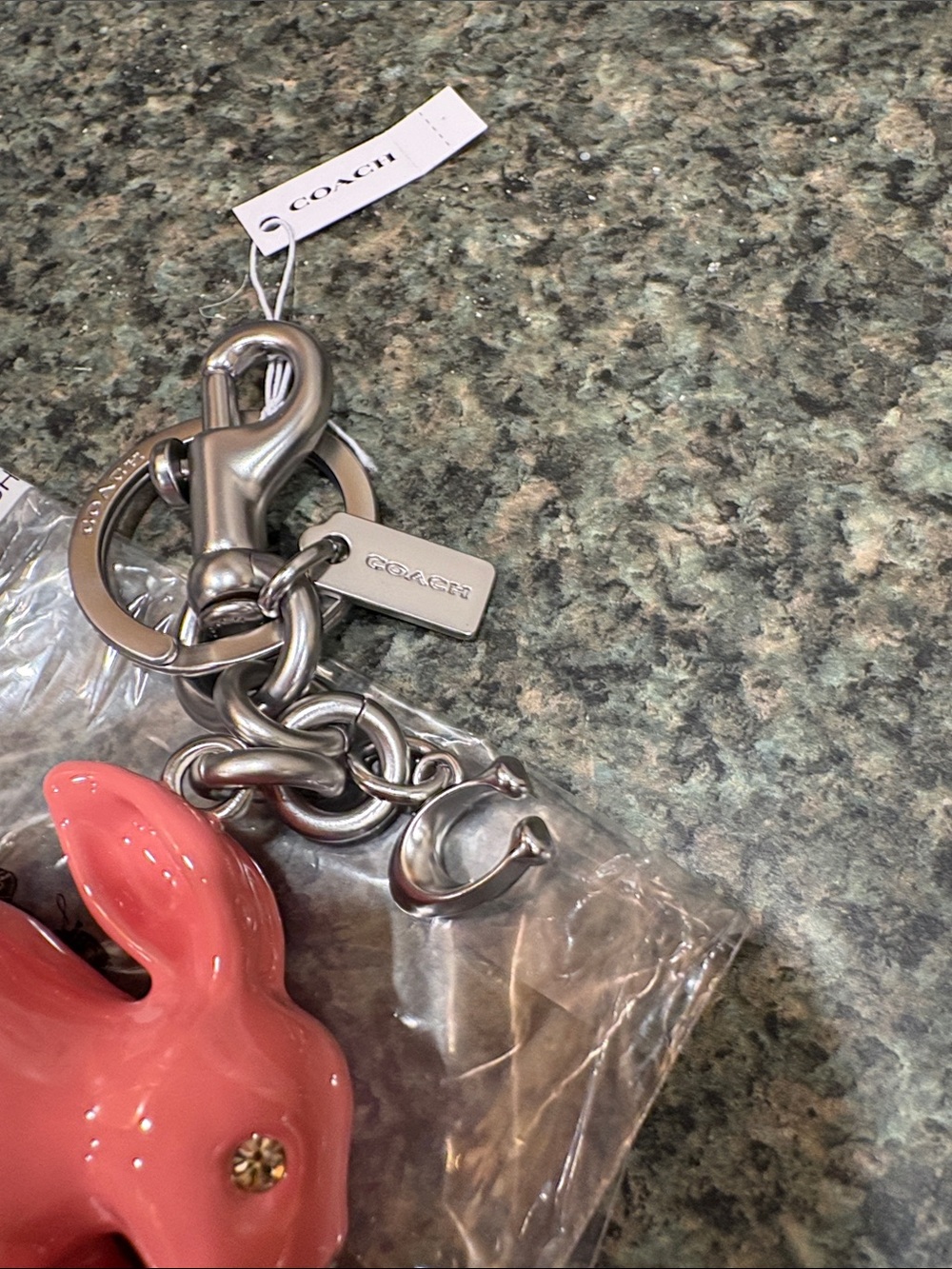 Nwt Pink Resin Bunny Rabbit Coach Bag Charm in silver. . PRICE IS FIRM !! - Picture 6 of 6